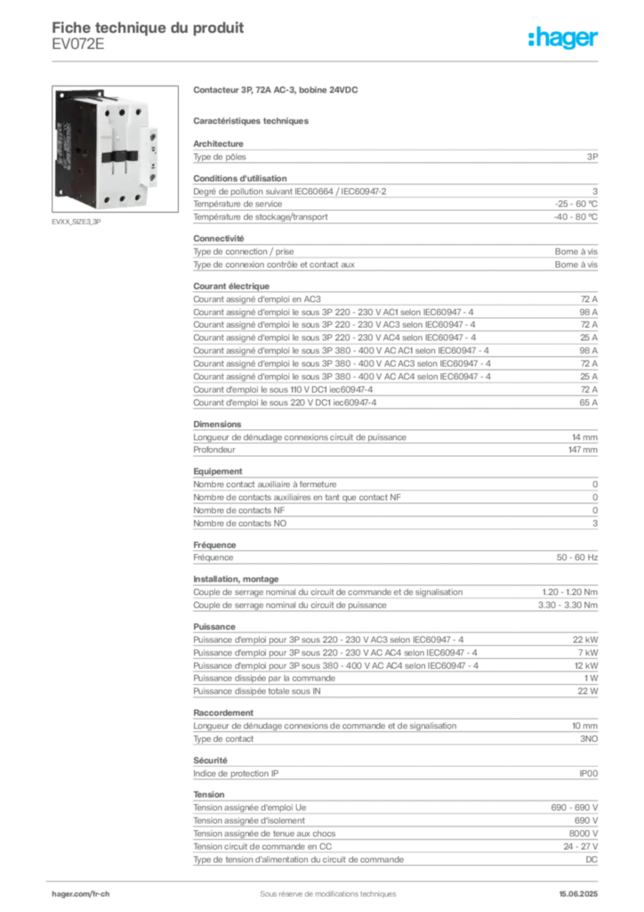 Image Hager Fiche technique du produit EV072E | Hager Suisse