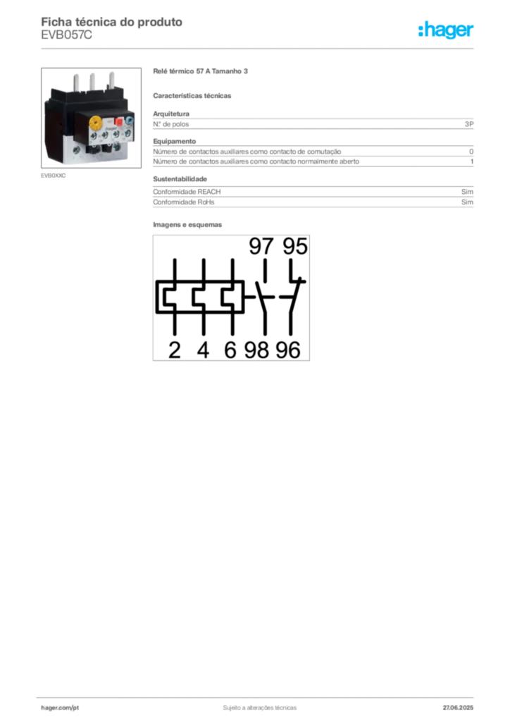 Imagem Hager Ficha técnica do produto EVB057C | Hager Portugal