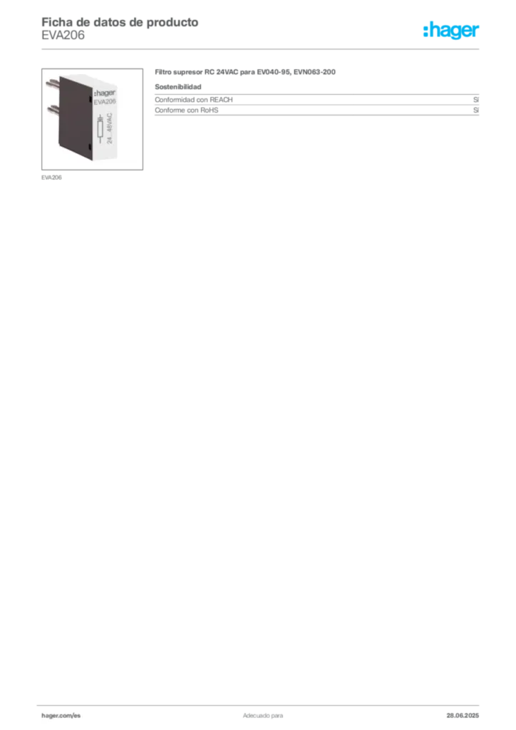 Imagen Hager Ficha de datos de producto EVA206 | Hager España