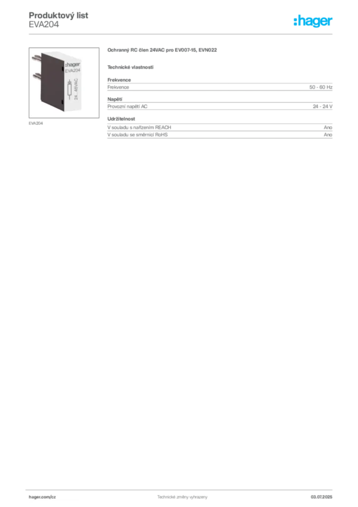 Obrázek Hager Produktový list EVA204 | Hager