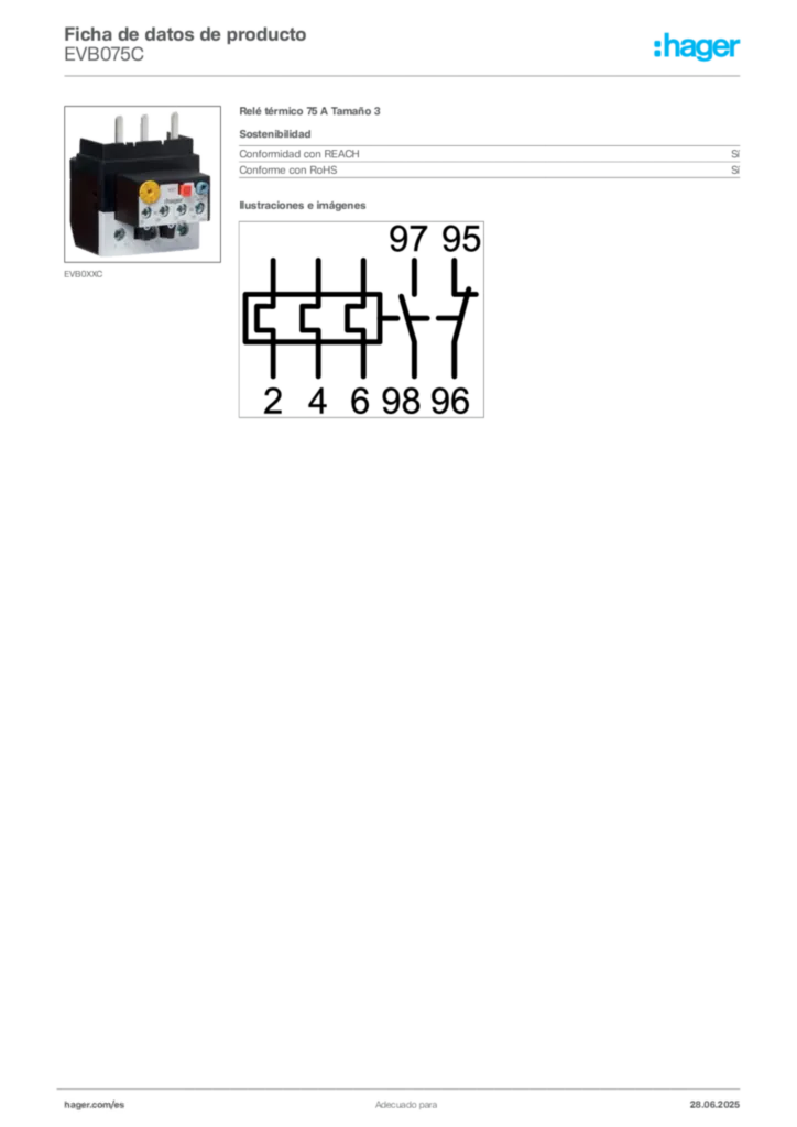 Imagen Hager Ficha de datos de producto EVB075C | Hager España