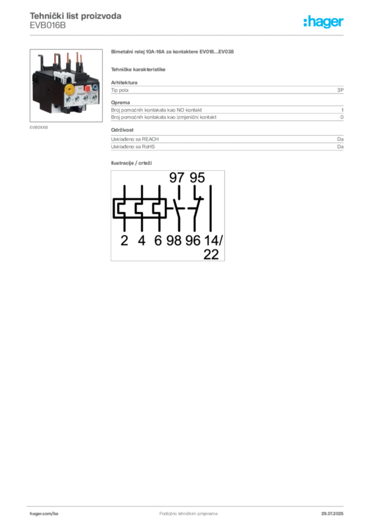 Slika Hager Product data sheet EVB016B  | Hager