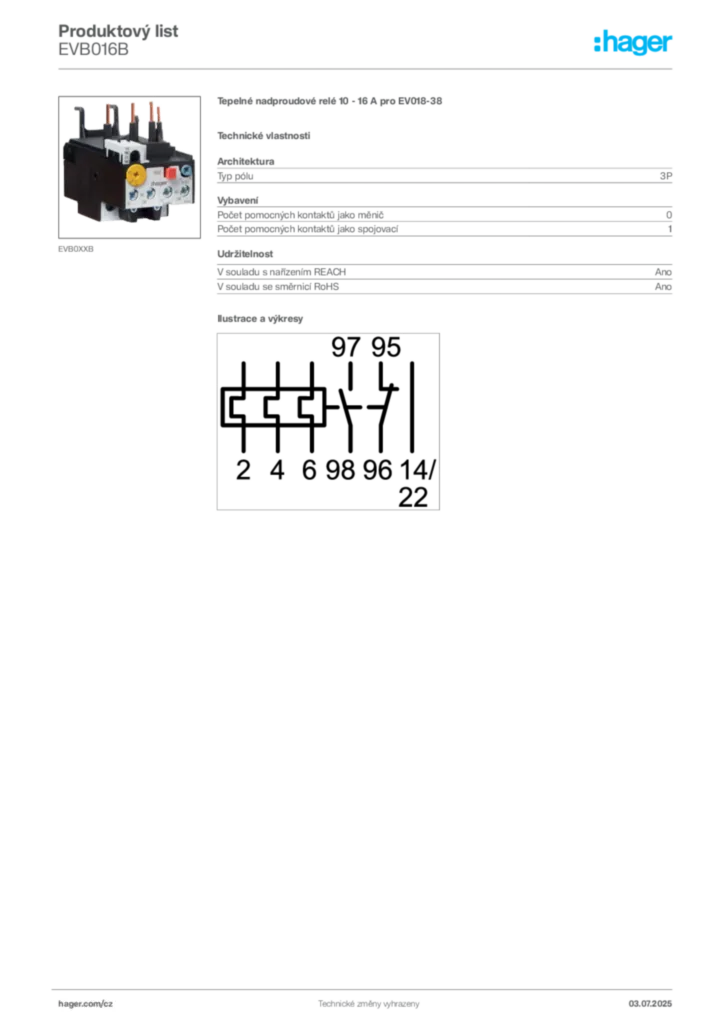 Obrázek Hager Produktový list EVB016B | Hager
