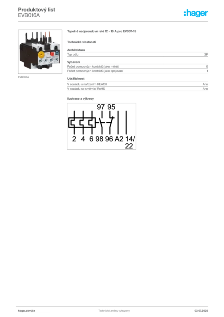 Obrázek Hager Produktový list EVB016A | Hager