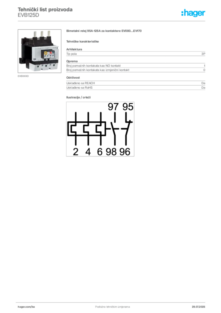 Slika Hager Product data sheet EVB125D  | Hager