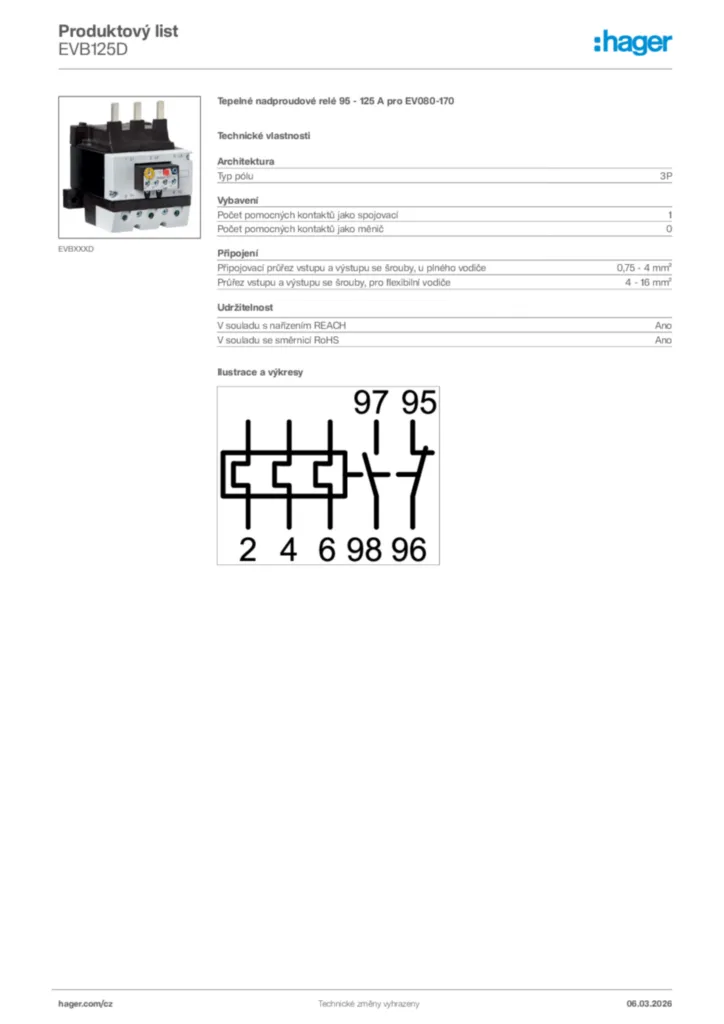 Obrázek Hager Product data sheet EVB125D | Hager