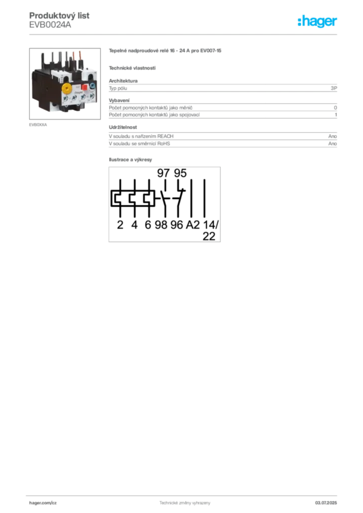 Obrázek Hager Produktový list EVB0024A | Hager