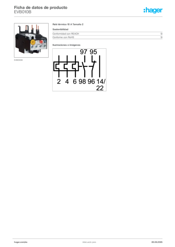 Imagen Hager Ficha de datos de producto EVB010B | Hager España