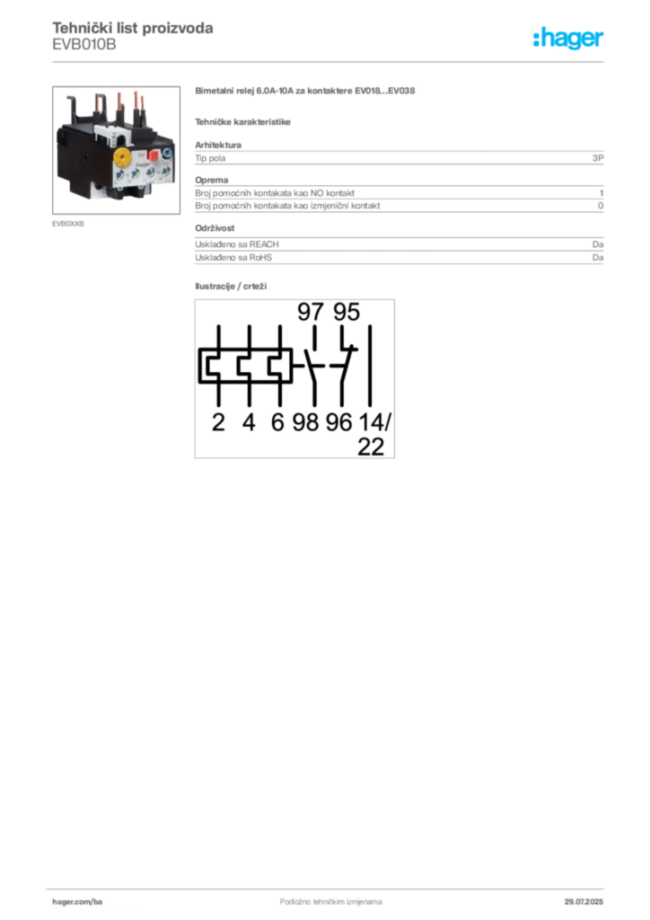 Slika Hager Product data sheet EVB010B  | Hager