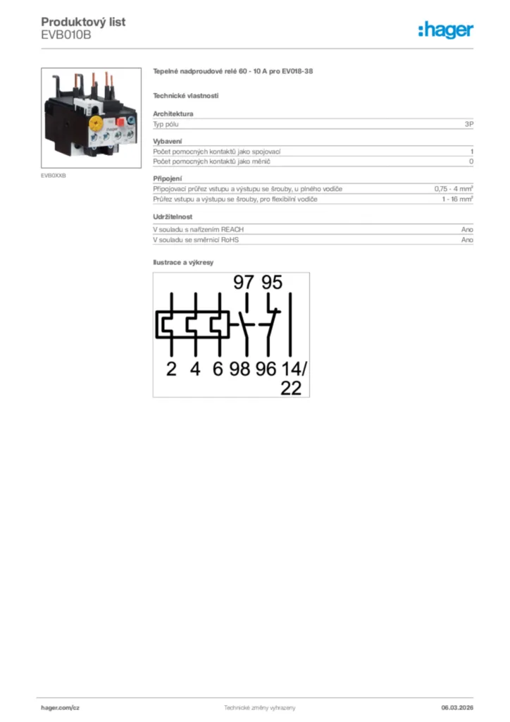 Obrázek Hager Product data sheet EVB010B | Hager