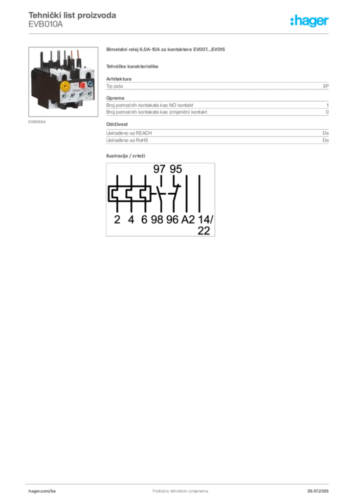 Slika Hager Product data sheet EVB010A  | Hager