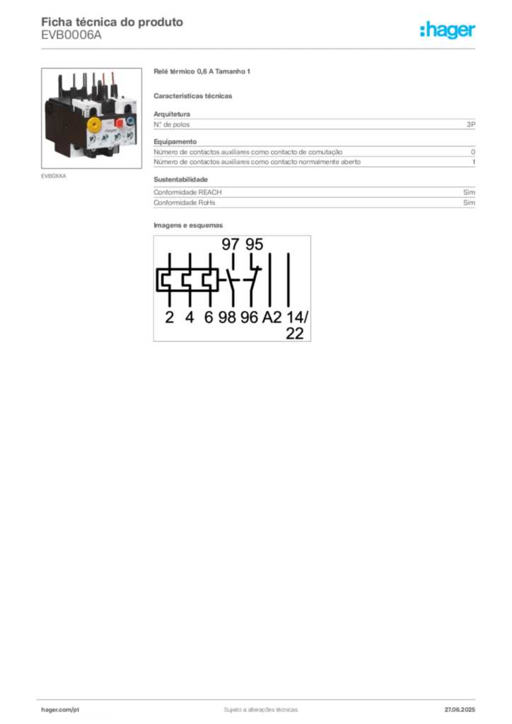 Imagem Hager Ficha técnica do produto EVB0006A | Hager Portugal