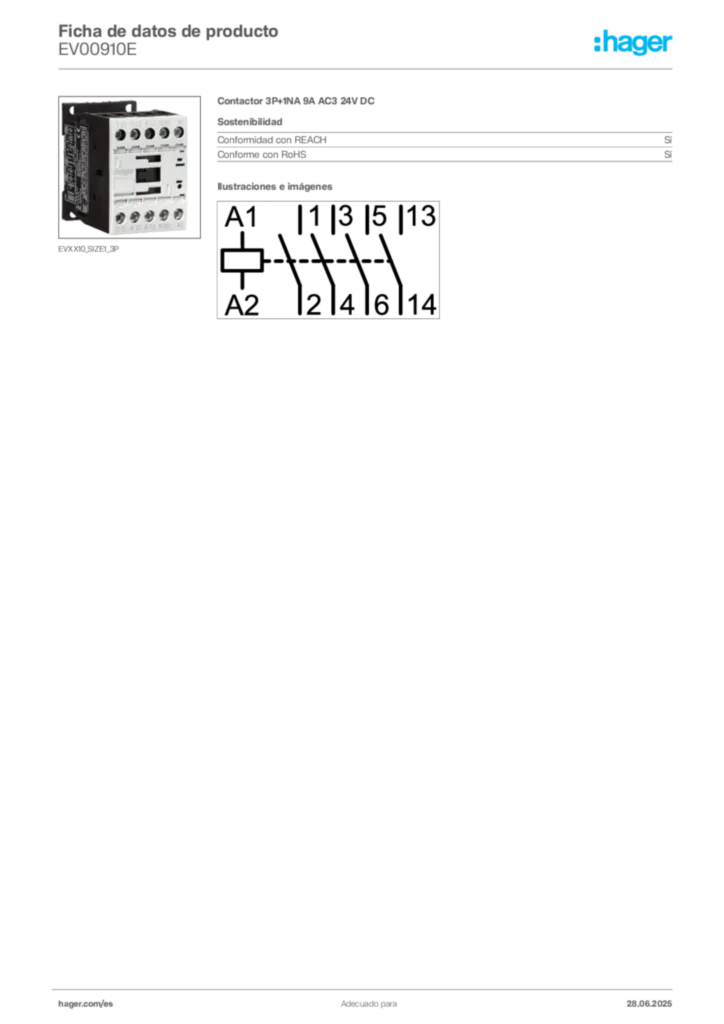 Imagen Hager Ficha de datos de producto EV00910E | Hager España