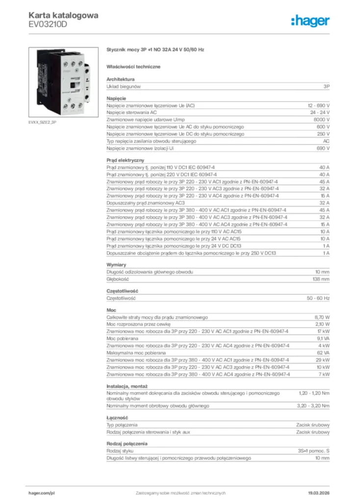Zdjęcie Hager Karta katalogowa EV03210D | Hager Polska
