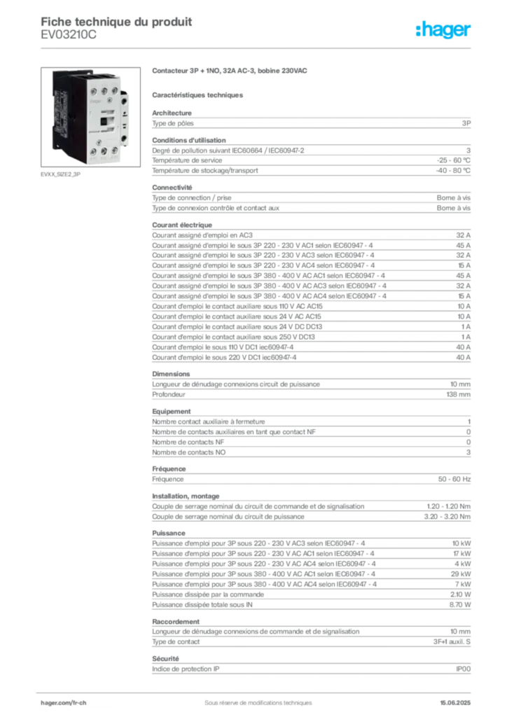 Image Hager Fiche technique du produit EV03210C | Hager Suisse