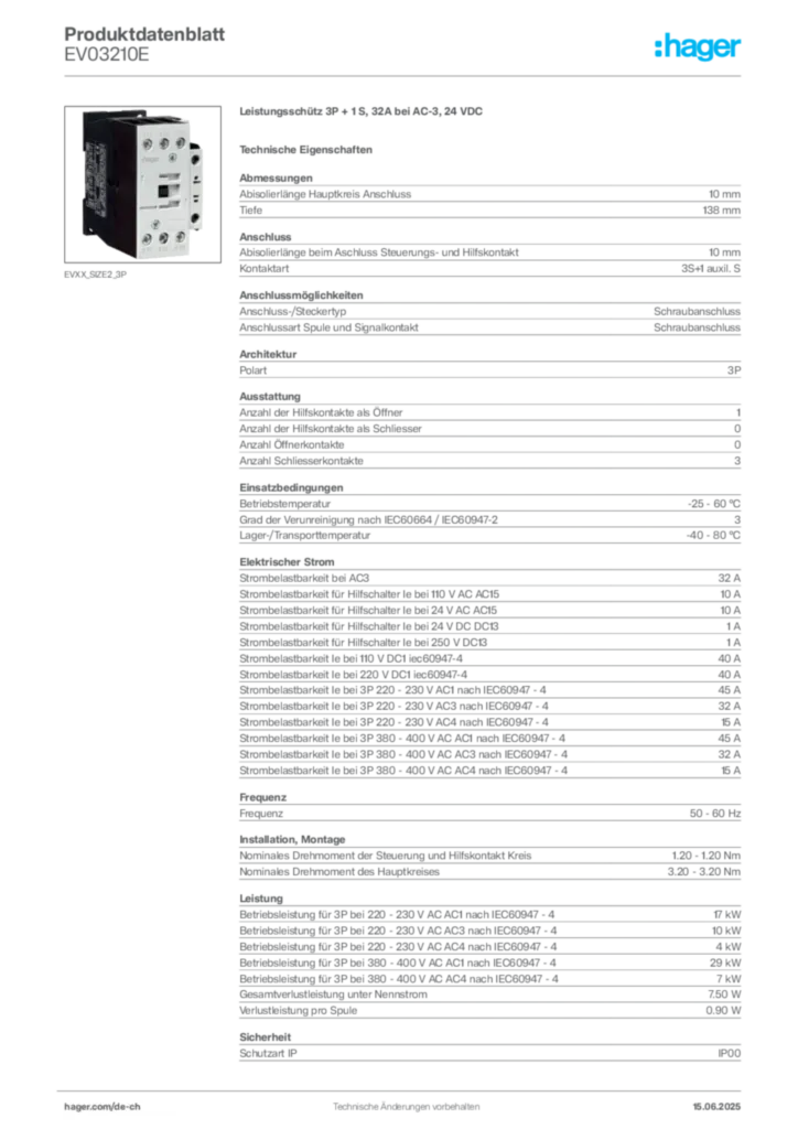 Bild Hager Produktdatenblatt EV03210E | Hager Schweiz