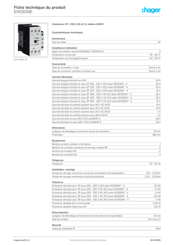 Image Hager Fiche technique du produit EV03210E | Hager Suisse