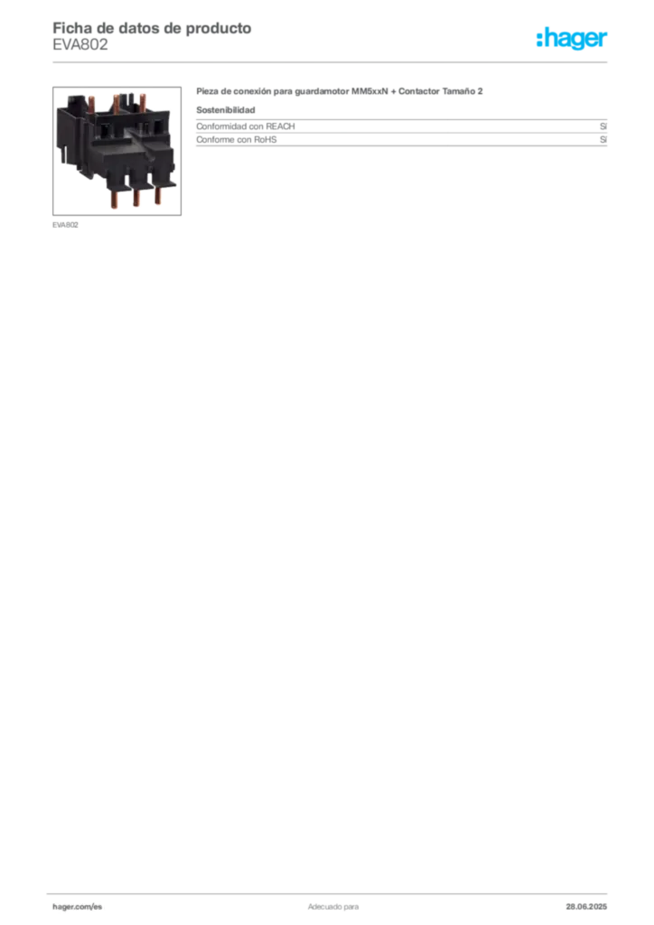 Imagen Hager Ficha de datos de producto EVA802 | Hager España