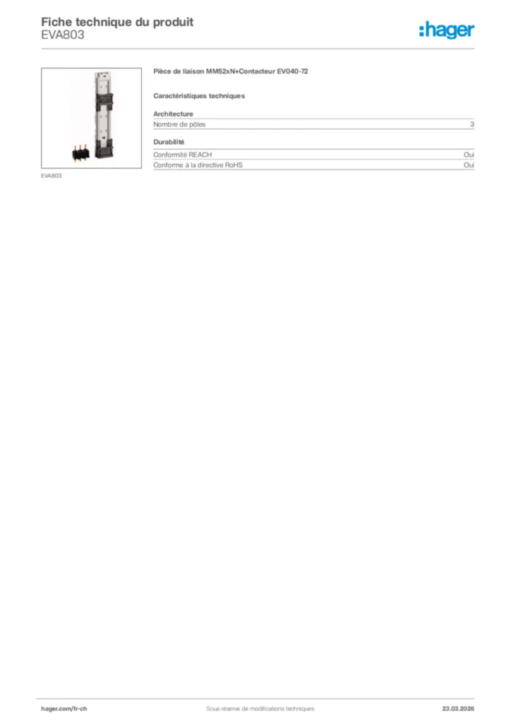 Image Hager Fiche technique du produit EVA803 | Hager Suisse