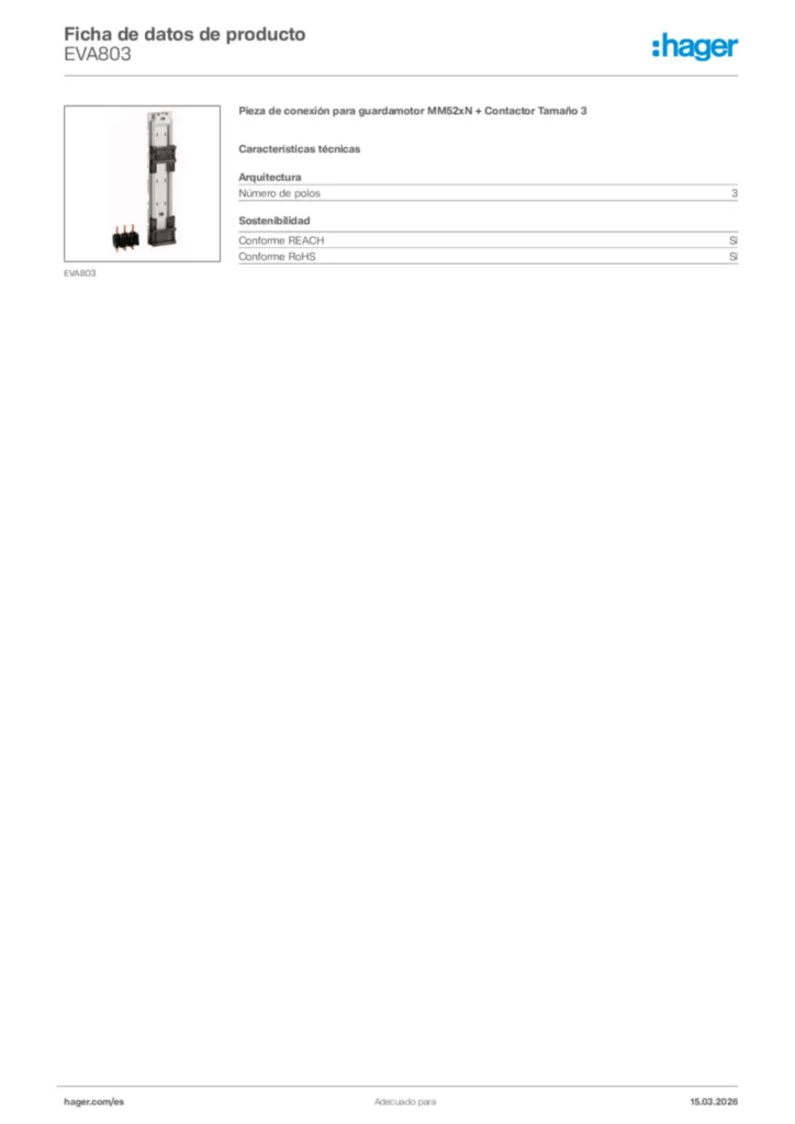 Imagen Hager Ficha de datos de producto EVA803 | Hager España