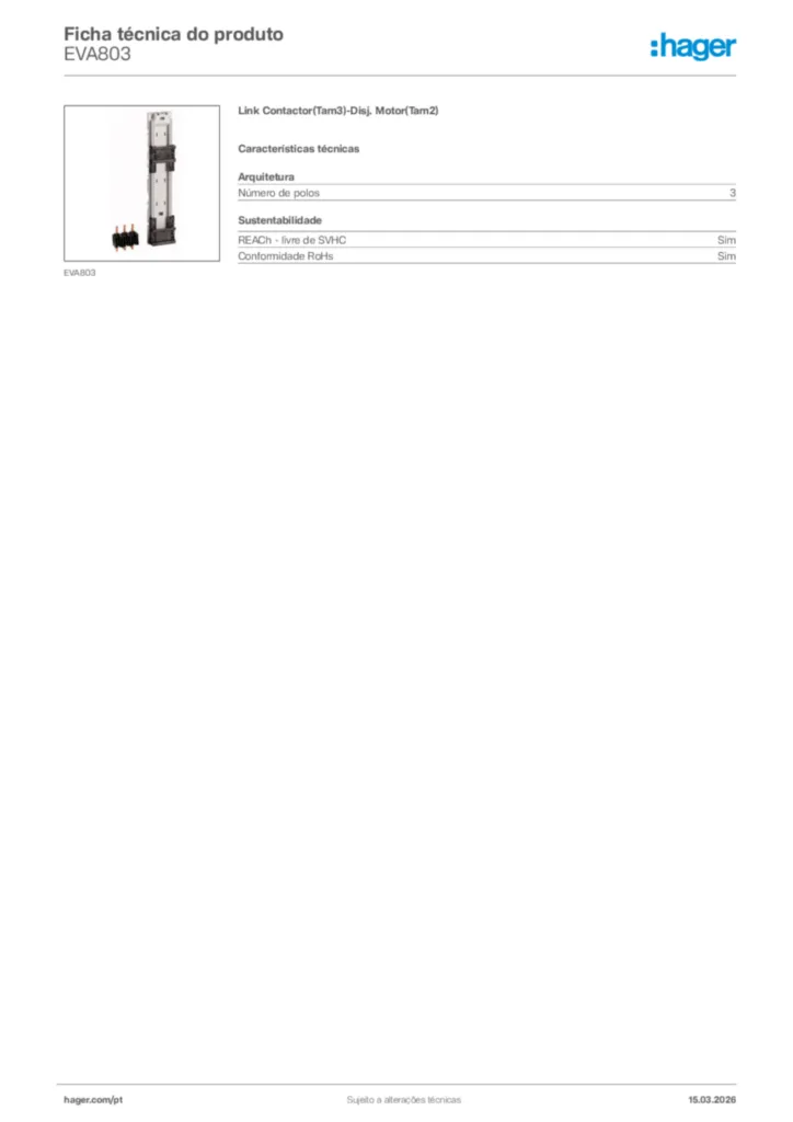Imagem Hager Ficha técnica do produto EVA803 | Hager Portugal
