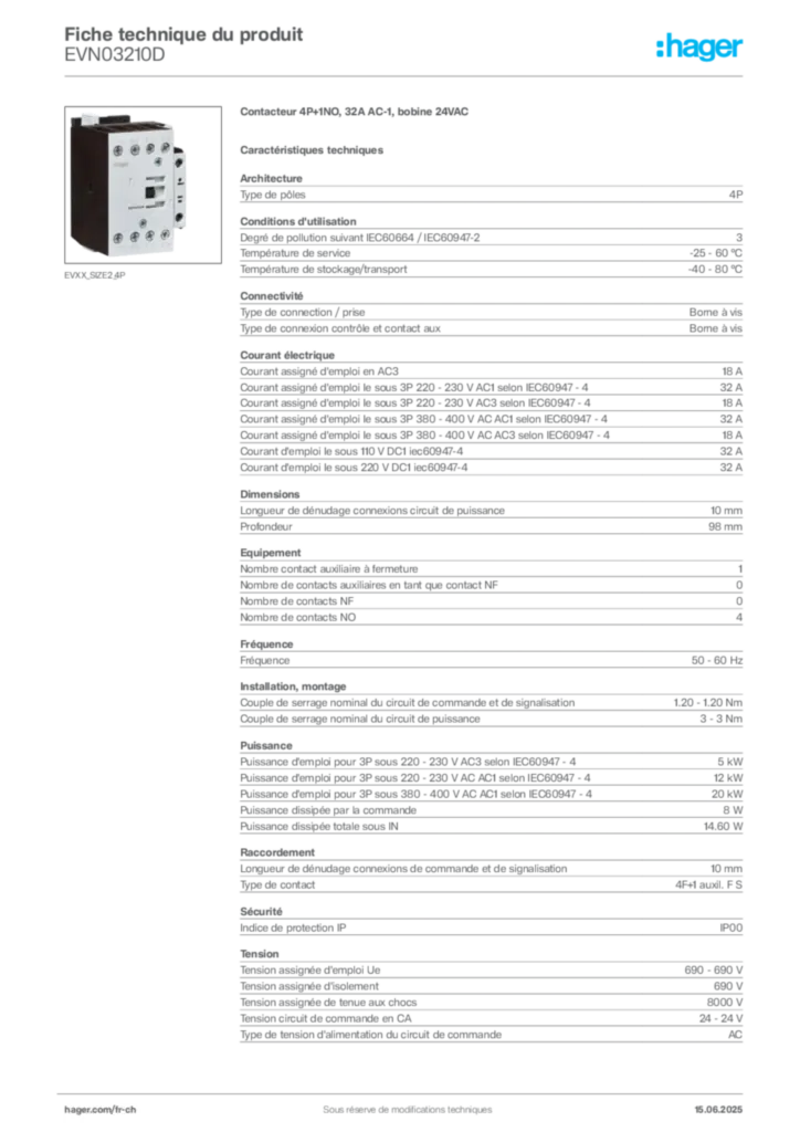 Image Hager Fiche technique du produit EVN03210D | Hager Suisse