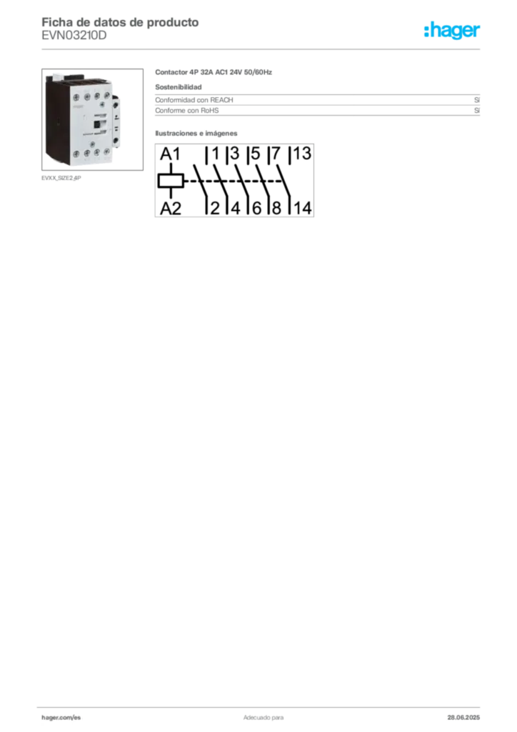 Imagen Hager Ficha de datos de producto EVN03210D | Hager España