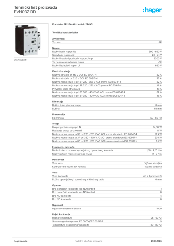 Slika Hager Product data sheet EVN03210D  | Hager