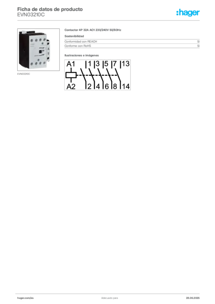 Imagen Hager Ficha de datos de producto EVN03210C | Hager España