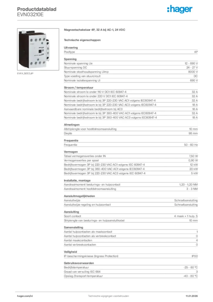 Afbeelding Hager Productdatablad EVN03210E | Hager Nederland