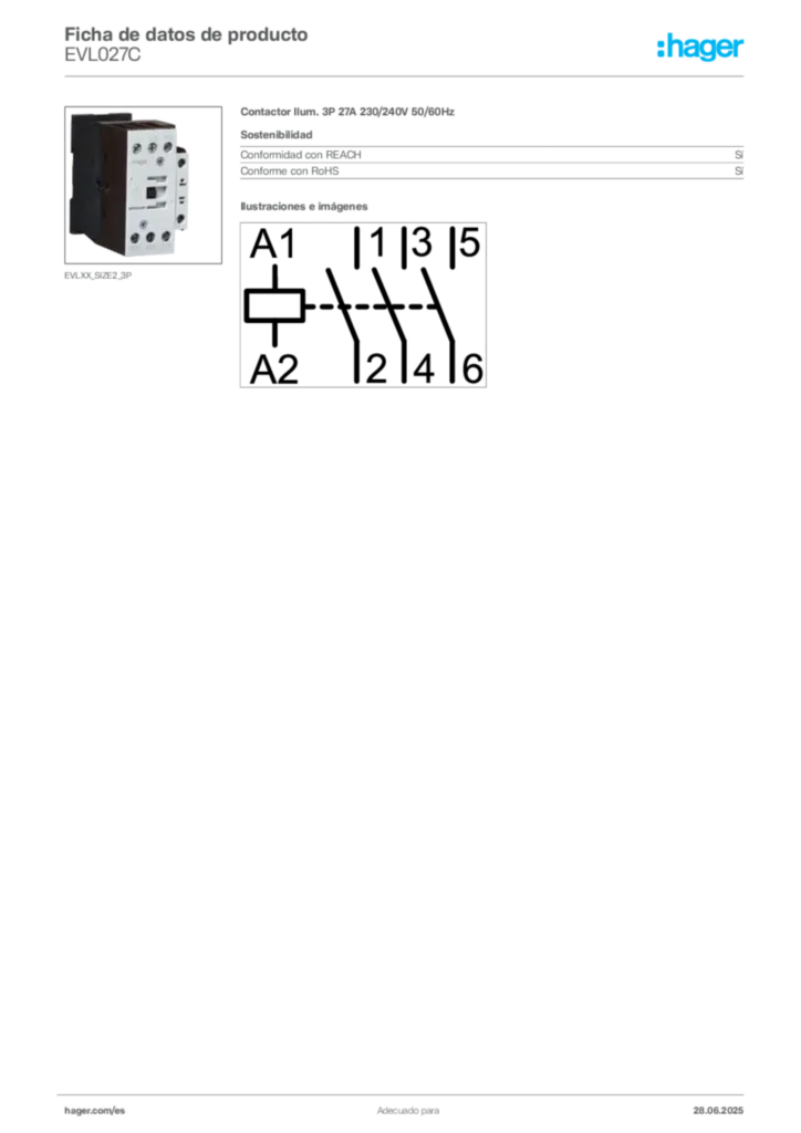 Imagen Hager Ficha de datos de producto EVL027C | Hager España