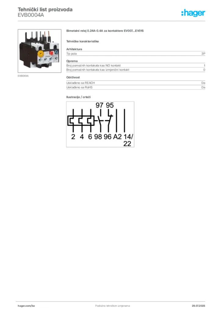 Slika Hager Product data sheet EVB0004A  | Hager