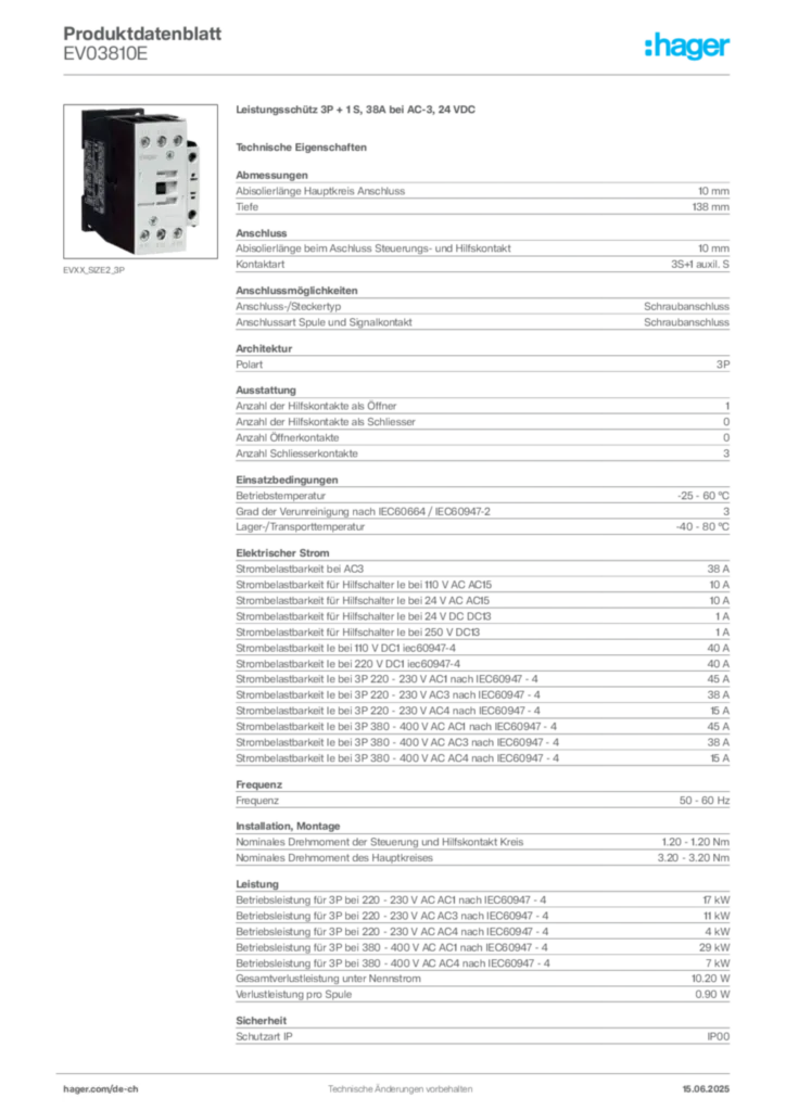 Bild Hager Produktdatenblatt EV03810E | Hager Schweiz