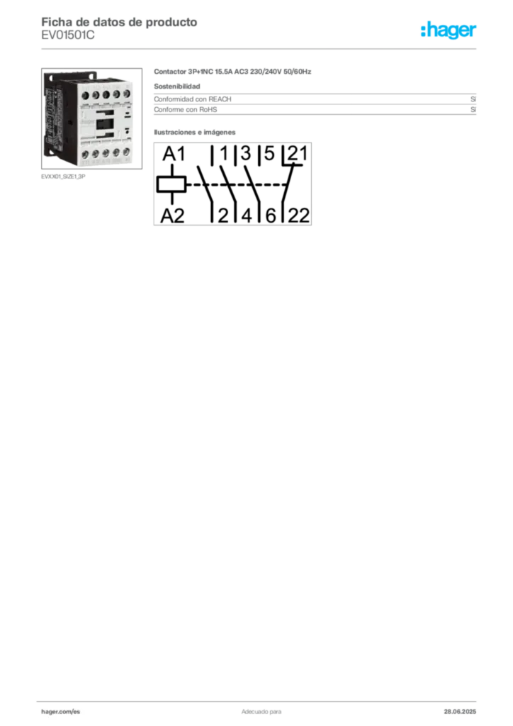 Imagen Hager Ficha de datos de producto EV01501C | Hager España