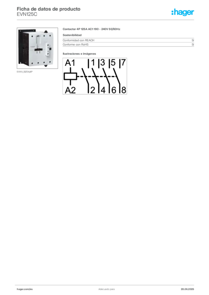 Imagen Hager Ficha de datos de producto EVN125C | Hager España