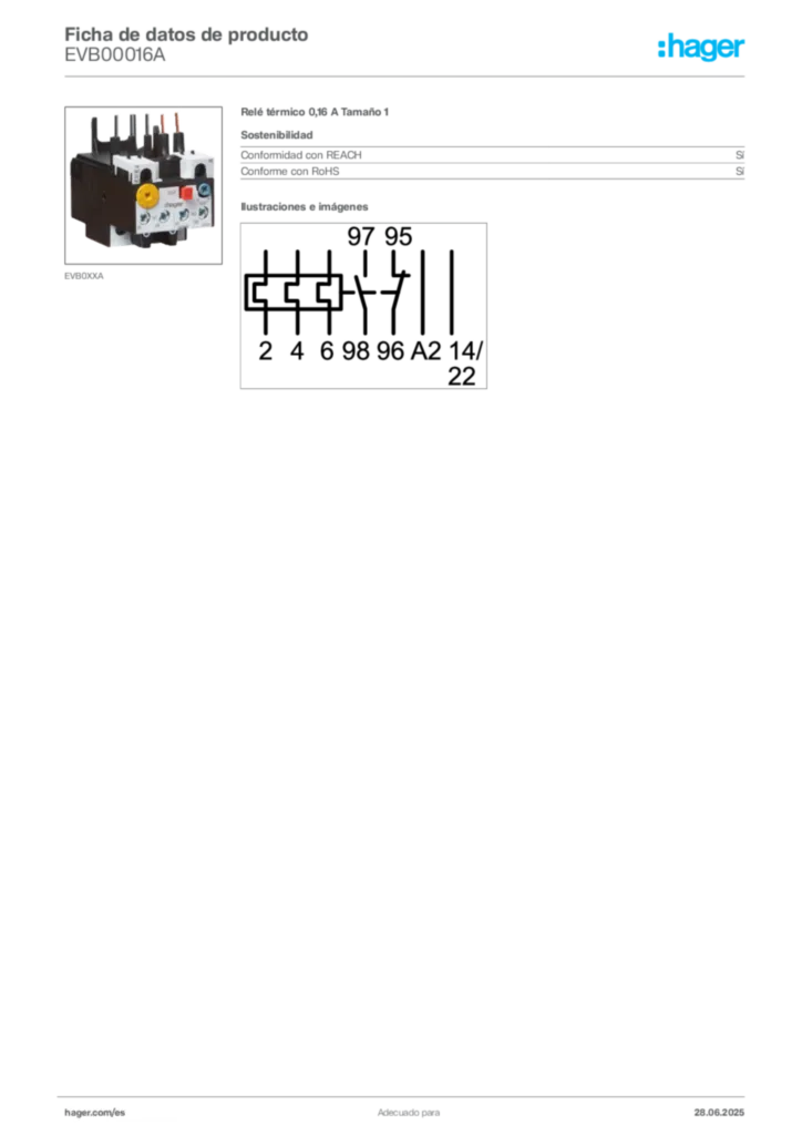 Imagen Hager Ficha de datos de producto EVB00016A | Hager España