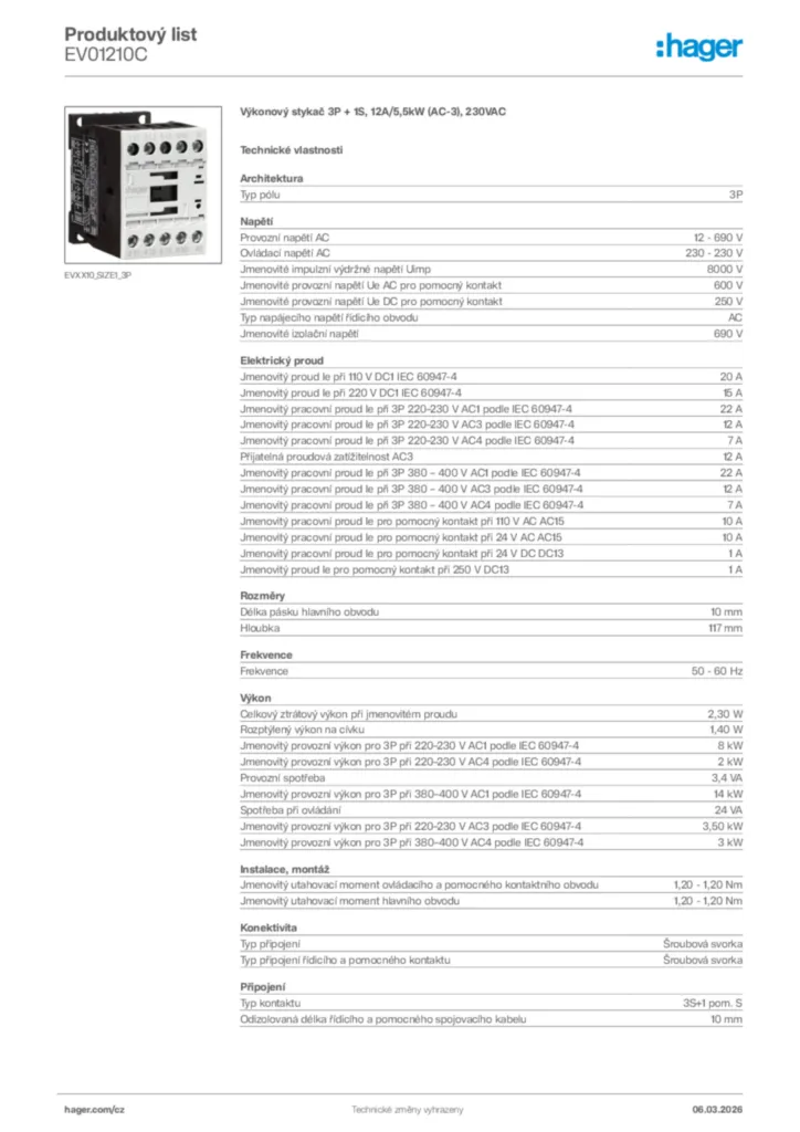 Obrázek Hager Product data sheet EV01210C | Hager