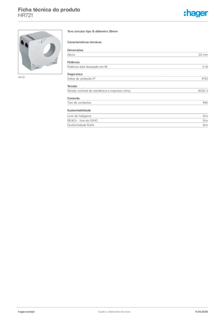Imagem Hager Ficha técnica do produto HR721 | Hager Portugal