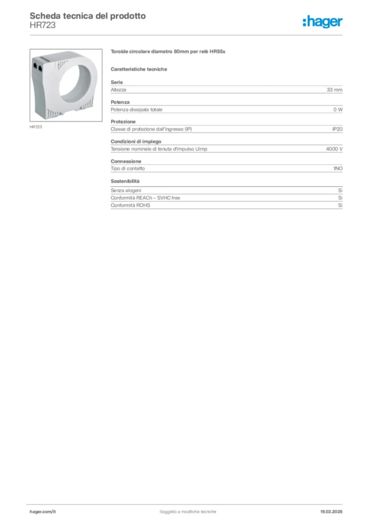 Immagine Hager Scheda tecnica del prodotto HR723 | Hager Italia