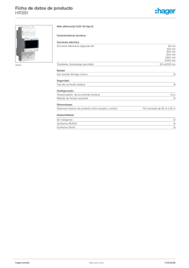 Imagen Hager Ficha de datos de producto HR551 | Hager España