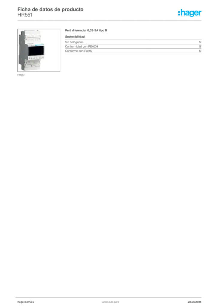 Imagen Hager Ficha de datos de producto HR551 | Hager España