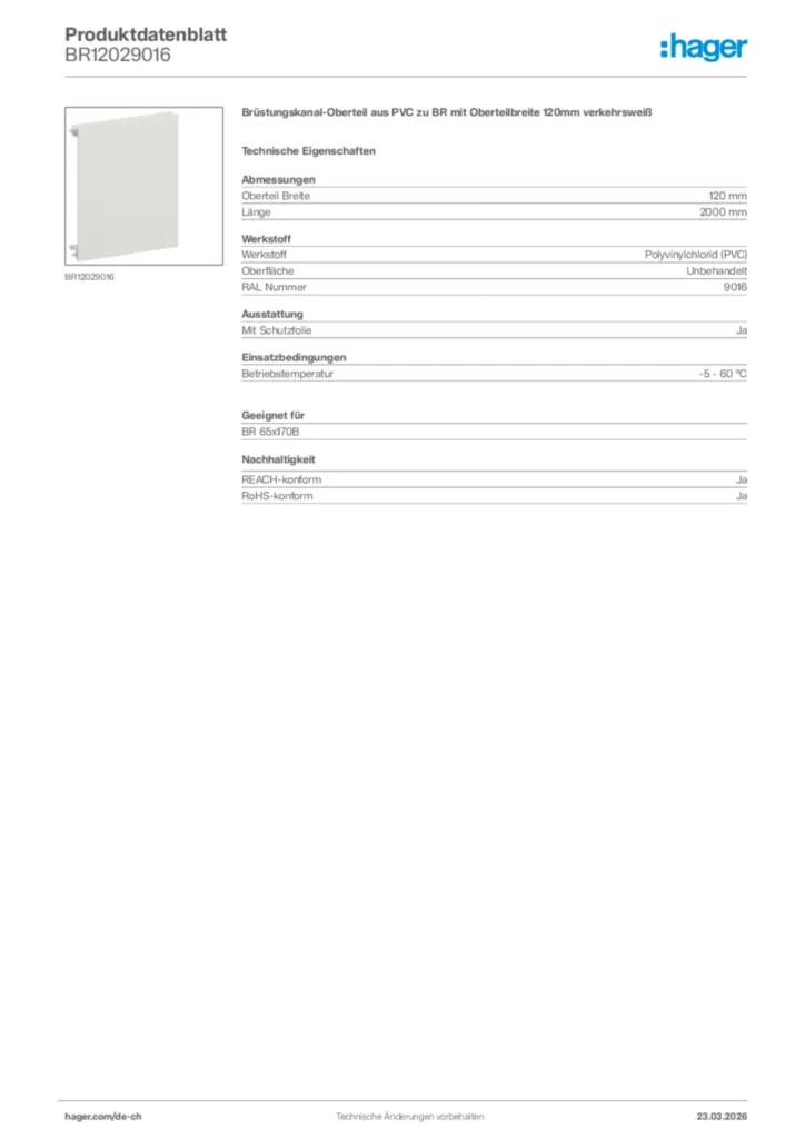 Bild Hager Produktdatenblatt BR12029016 | Hager Schweiz
