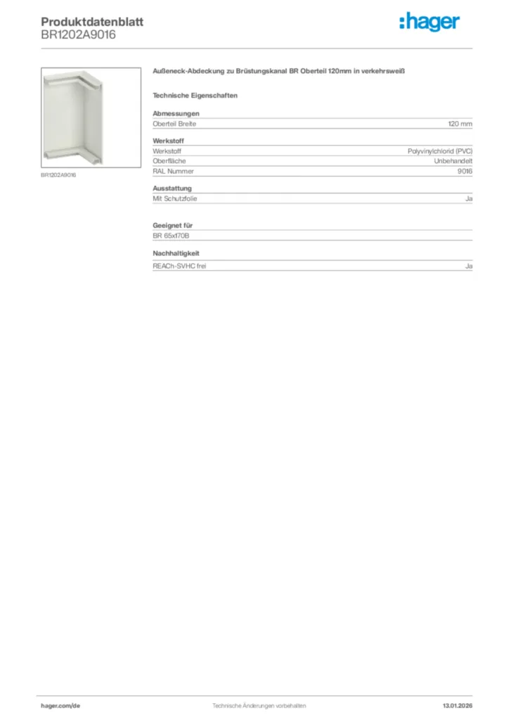Bild Hager Produktdatenblatt BR1202A9016 | Hager Deutschland