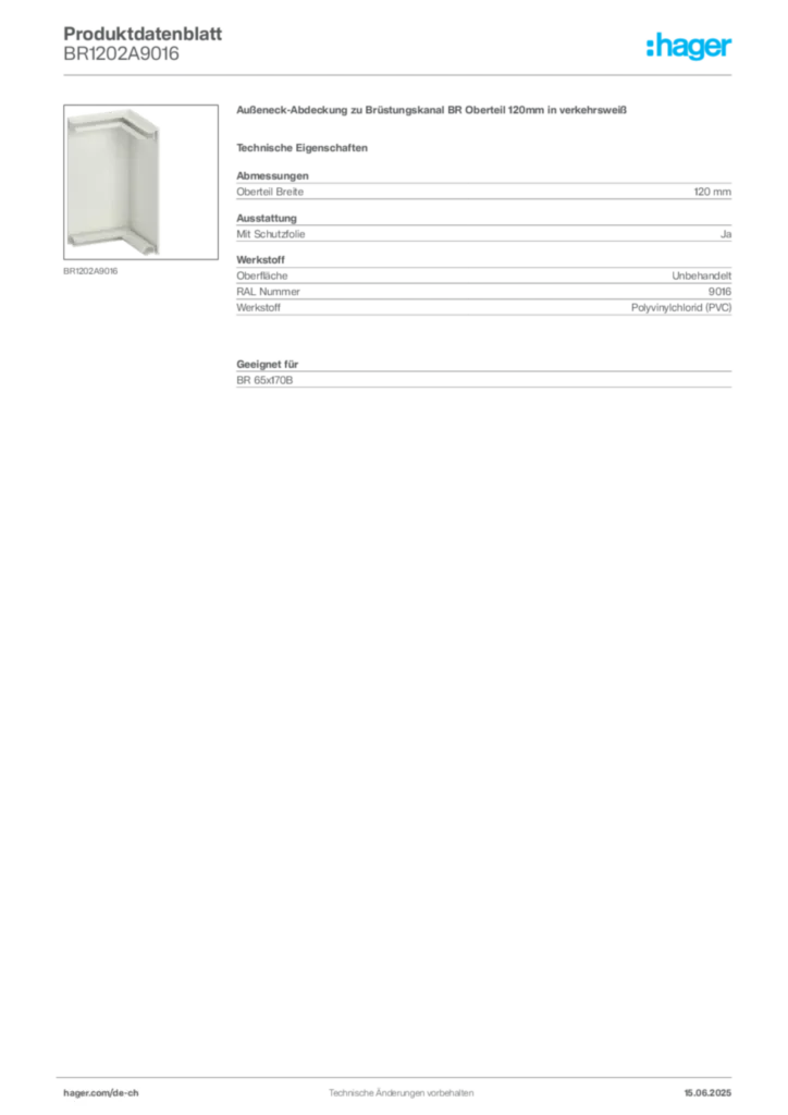 Bild Hager Produktdatenblatt BR1202A9016 | Hager Schweiz