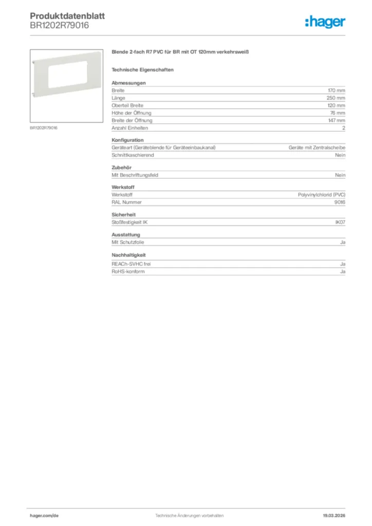Bild Hager Produktdatenblatt BR1202R79016 | Hager Deutschland