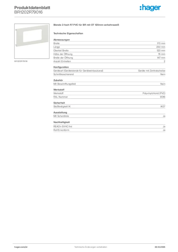 Bild Hager Produktdatenblatt BR1202R79016 | Hager Deutschland