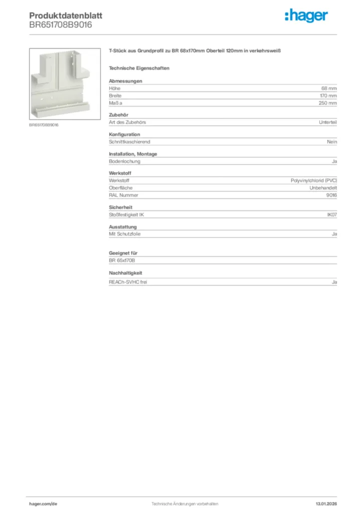 Bild Hager Produktdatenblatt BR651708B9016 | Hager Deutschland