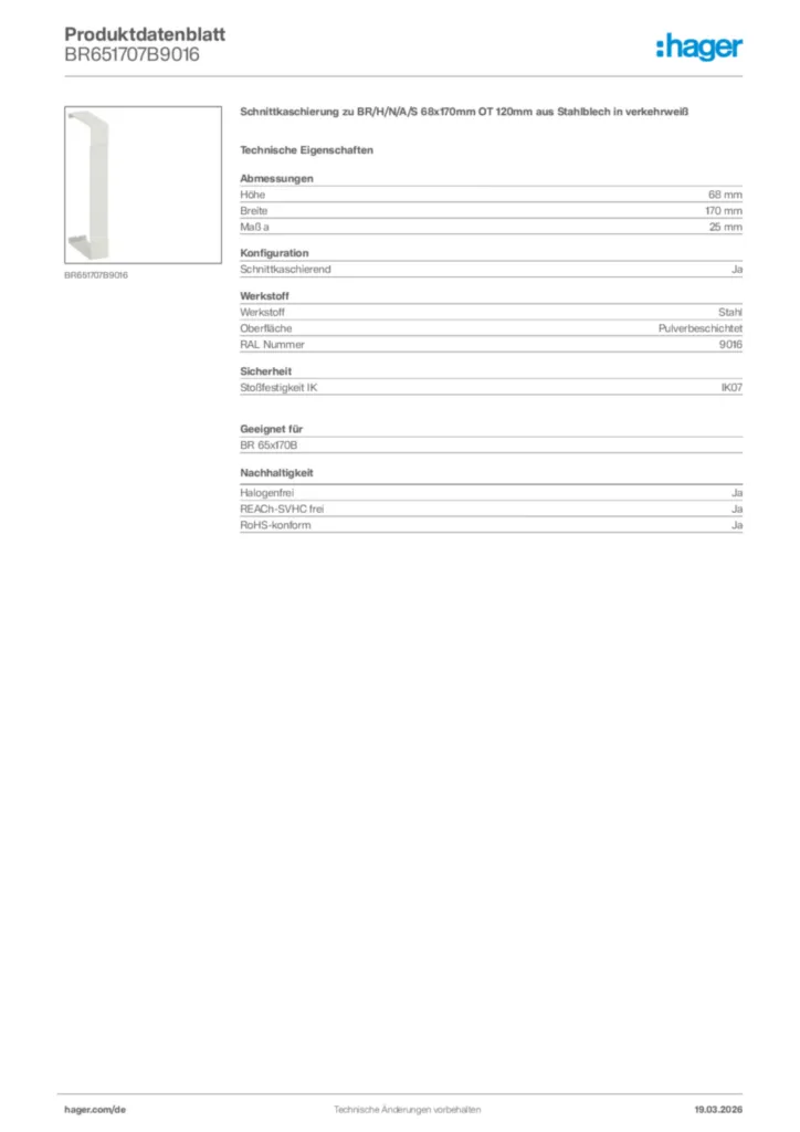 Bild Hager Produktdatenblatt BR651707B9016 | Hager Deutschland