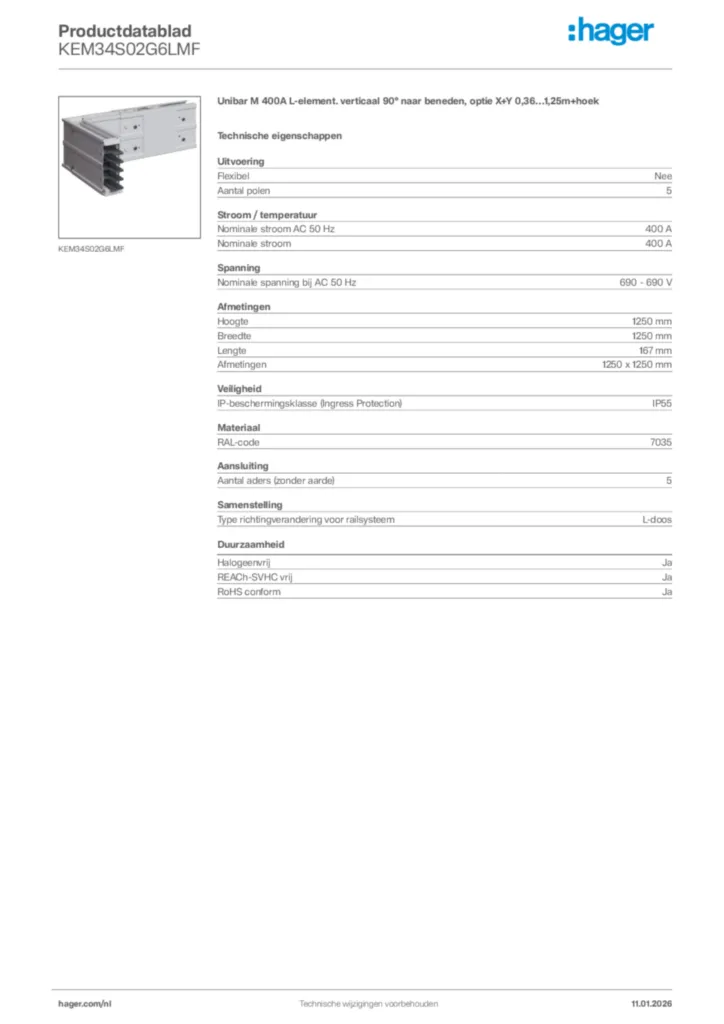 Afbeelding Hager Productdatablad KEM34S02G6LMF | Hager Nederland