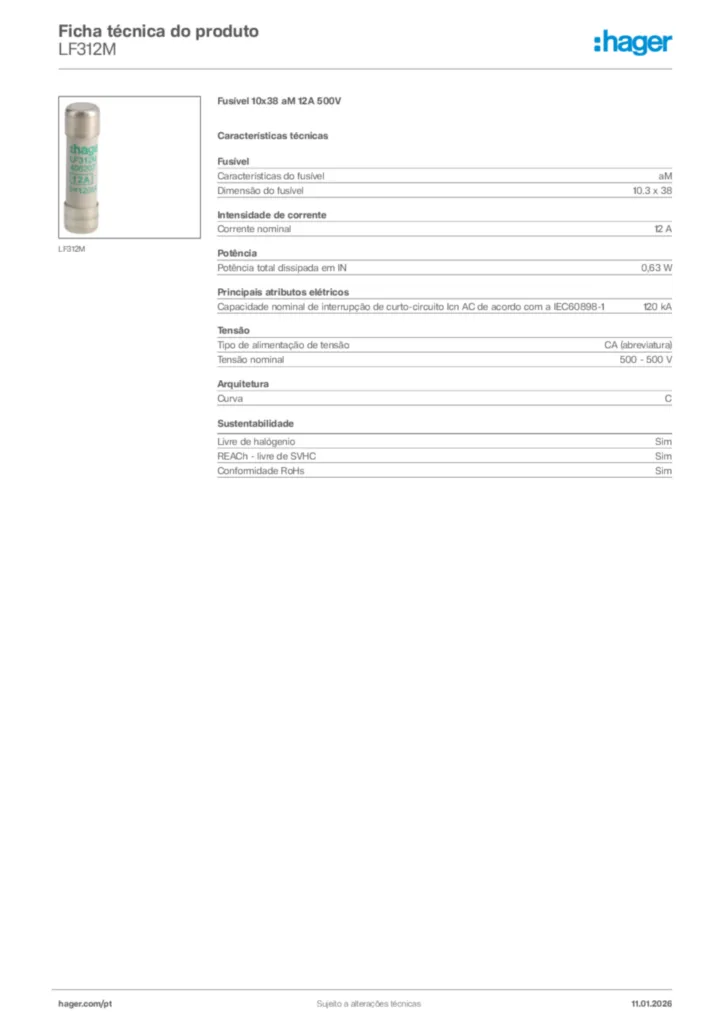 Imagem Hager Ficha técnica do produto LF312M | Hager Portugal